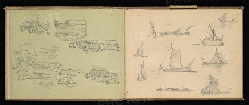 Sketchbook, Preziosi, Amadeo, 1816-1882, pencil, gray wash, white heightening, 1875, The sketchbook by Maltese artist Preziosi