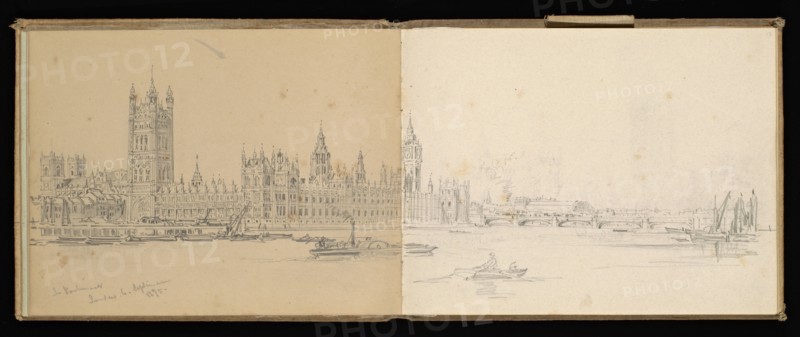 Sketchbook, Preziosi, Amadeo, 1816-1882, pencil, gray wash, white heightening, 1875, The sketchbook by Maltese artist Preziosi