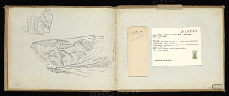 Sketchbook, Preziosi, Amadeo, 1816-1882, pencil, gray wash, white heightening, 1875, The sketchbook by Maltese artist Preziosi
