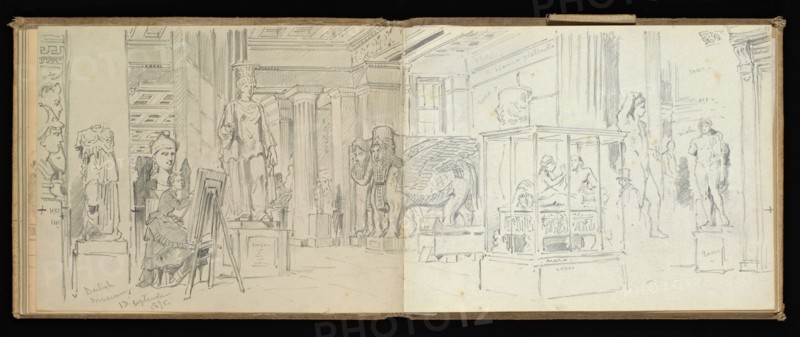Sketchbook, Preziosi, Amadeo, 1816-1882, pencil, gray wash, white heightening, 1875, The sketchbook by Maltese artist Preziosi
