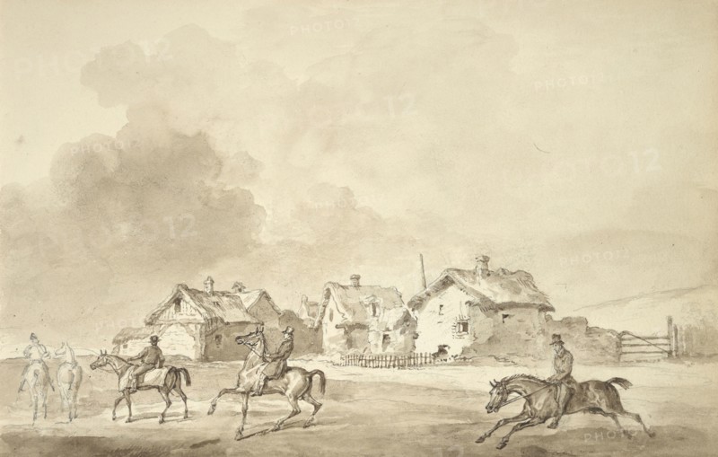Sketchbook Carle Vernet, 1758-1836, pencil, ink, watercolor, studies of hunt scenes, horses, figures, and notes about the colors
