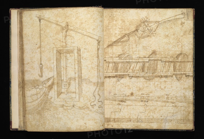 Edificij et machine, Martini, Francesco di Giorgio, 1439-1501, brown ink and wash, ca. 1475-ca. 1480
