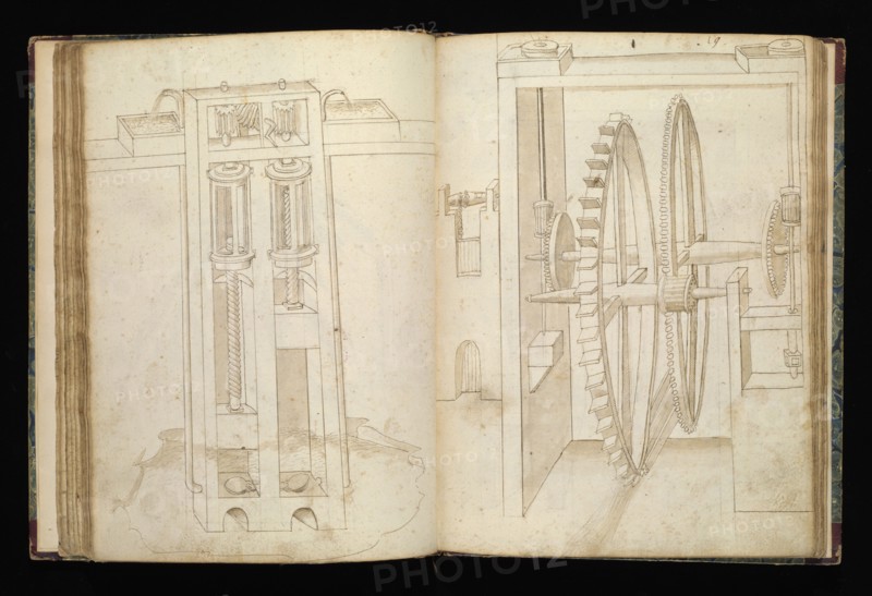 Edificij et machine, Martini, Francesco di Giorgio, 1439-1501, brown ink and wash, ca. 1475-ca. 1480