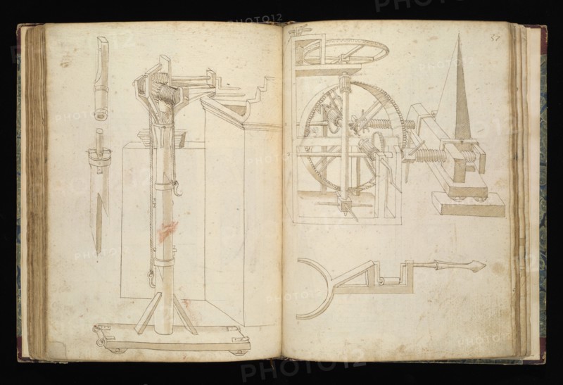 Edificij et machine, Martini, Francesco di Giorgio, 1439-1501, brown ink and wash, ca. 1475-ca. 1480