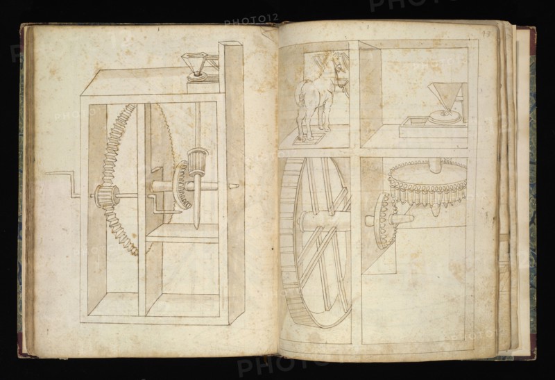 Edificij et machine, Martini, Francesco di Giorgio, 1439-1501, brown ink and wash, ca. 1475-ca. 1480