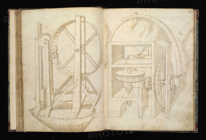 Edificij et machine, Martini, Francesco di Giorgio, 1439-1501, brown ink and wash, ca. 1475-ca. 1480
