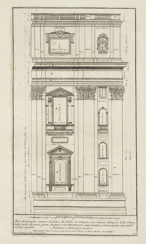 Parte del prospetto esteriore del fianco di S. Pietro in Vaticano, Stvdio d'architettvra civile sopra gli ornamenti di porte