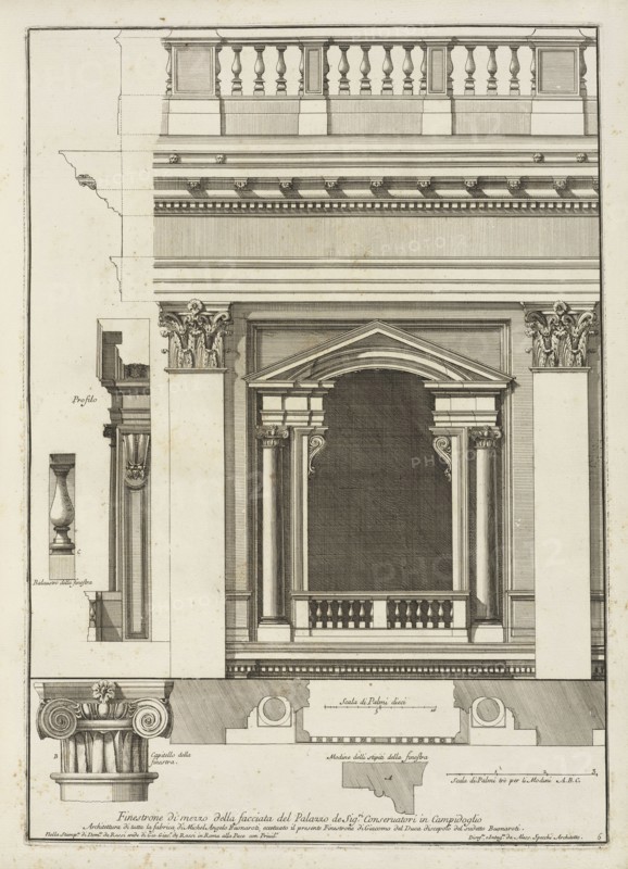 Finestrone di mezzo della facciata del palazzo de Sigri. Conseruatori in Campidoglio, Stvdio d'architettvra civile sopra