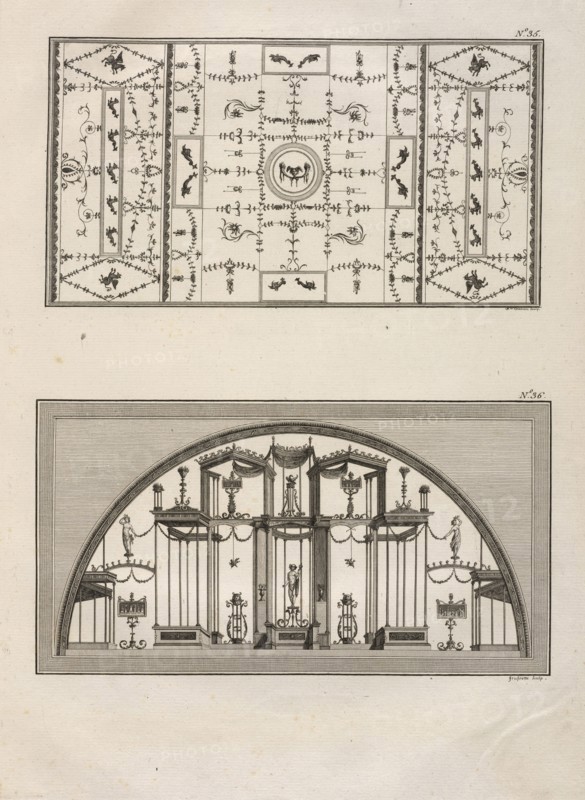 Planche 36: Sourdine de la Voute de la chambre numerotee 30., Planche 35: Voute peinte en fonds blanc, Planche 36: Sourdine