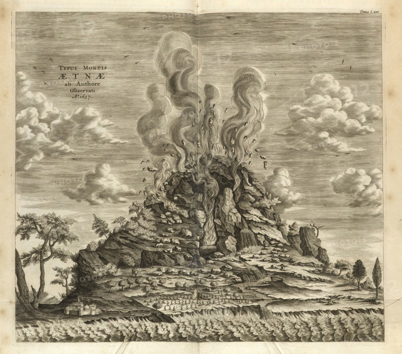 Typus Montis Aetnae ab Authore Observati Ao. 1637 Athanasii Kircheri e Soc. Jesu Mundus subterraneus, in XII libros digestus