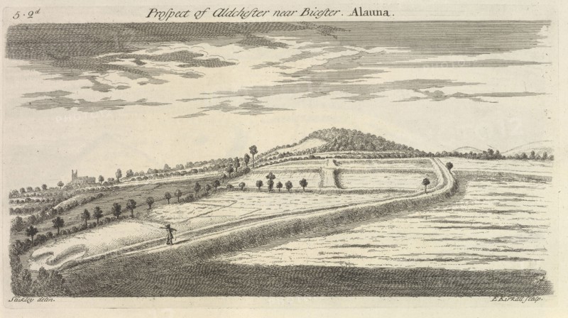Prospect of Aldchester near Bicester. Alauna, Itinerarium curiosum or, An account of the antiquities, and remarkable curiosities