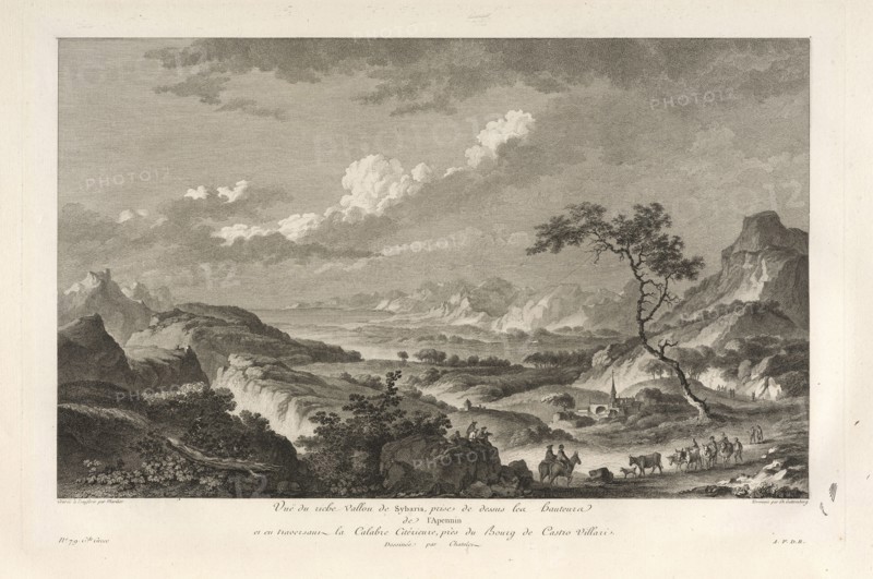 Vuë du Vallon de Sybaris, Voyage pittoresque, ou, Description des royaumes de Naples et de Sicile, Chastelet, Claude-Louis, 1753