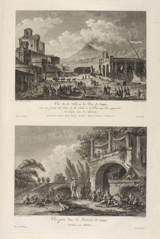 Vuë prise dans les Environs de Reggio, Vuë du Port de Reggio, Voyage pittoresque, ou, Description des royaumes de Naples