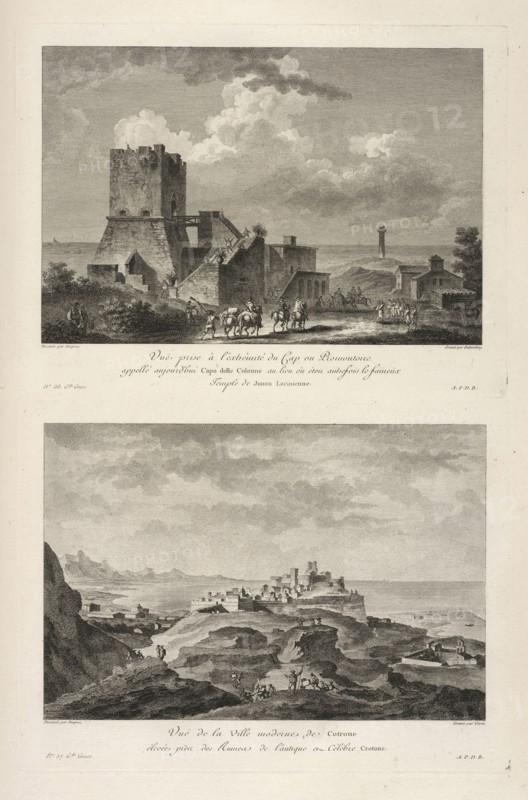 Vuë du Cap Colonna, Vuë de la Ville moderne de Cotrone, Vuë du Cap Colonna, Voyage pittoresque, ou, Description des royaumes