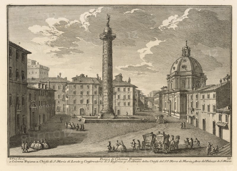 Piazza di Colonna Trajana, Delle magnificenze di Roma antica e moderna, Vasi, Giuseppe, 1710-1782, Engraving, 1747-1761, plate