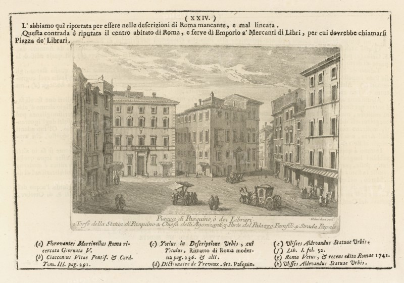 Piazza di Pasquino, ò dei Librari, Delle magnificenze di Roma antica e moderna, Vasi, Giuseppe, 1710-1782, Engraving, 1747-1761