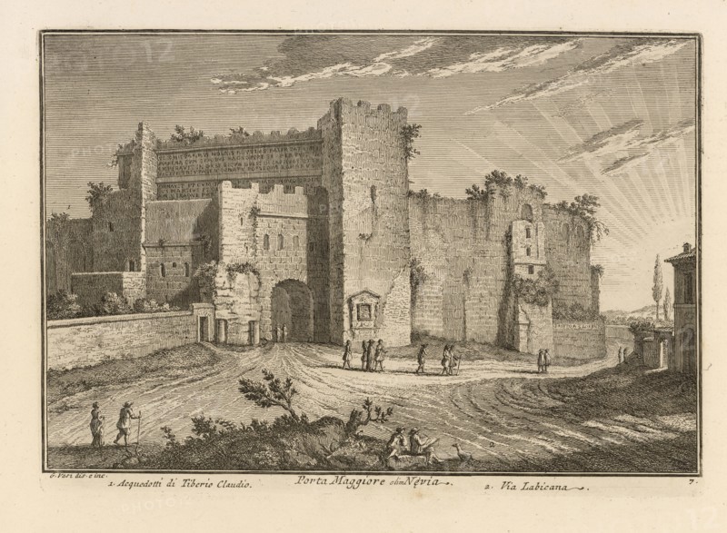 Porta Maggiore olim Nevia, Delle magnificenze di Roma antica e moderna, Vasi, Giuseppe, 1710-1782, Engraving, 1747-1761, plate 7