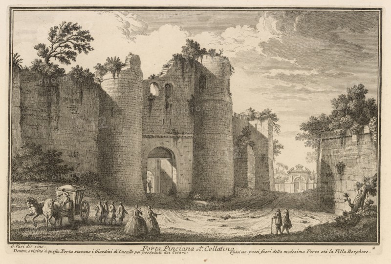 Porta Pinciana ot. Collatina, Delle magnificenze di Roma antica e moderna, Vasi, Giuseppe, 1710-1782, Engraving, 1747-1761
