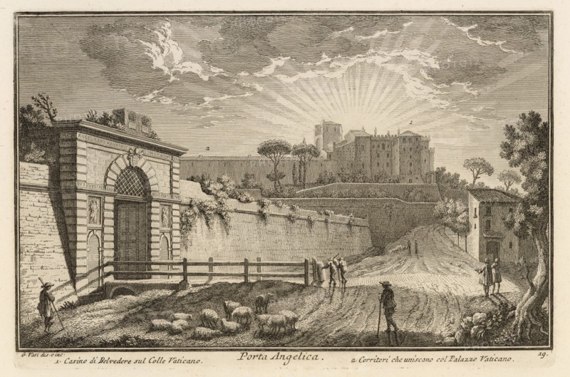 Porta Angelica, Delle magnificenze di Roma antica e moderna, Vasi, Giuseppe, 1710-1782, Engraving, 1747-1761, plate 19, volume 1