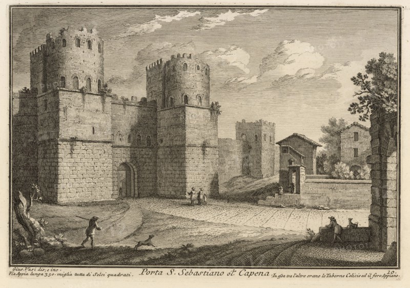 Porta S. Sebastiano ot. Capena, Delle magnificenze di Roma antica e moderna, Vasi, Giuseppe, 1710-1782, Engraving, 1747-1761