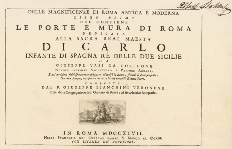 Frontispiece, volume 1, Delle magnificenze di Roma antica e moderna, Vasi, Giuseppe, 1710-1782, Engraving, 1747-1761