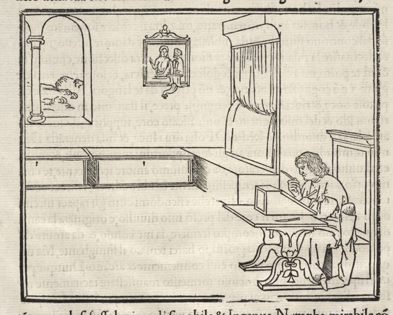 Interior View with Man Seated at Writing Desk, La Hypnerotomachia di Poliphilo: cioè pvgna d'amore in sogno, dov'egli mostra