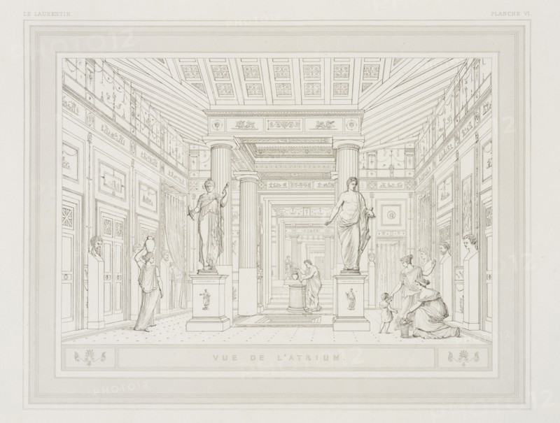 Planche VI: Vue de L'Atrium. Le Laurentin: maison de campagne de Pline-le-consul: restitué d'après sa lettre à Gallus, Bouchet