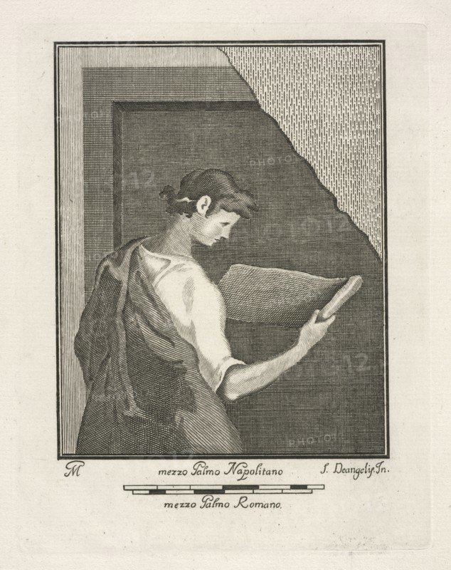 Young scholar reading a scroll, Delle antichità di Ercolano, Engraving, c. 1757-1792