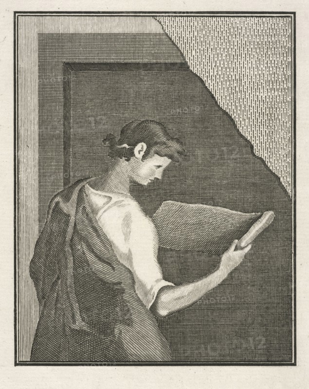 Young scholar reading a scroll, Delle antichità di Ercolano, Engraving, c. 1757-1792