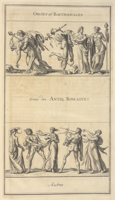 Orgies and Bacchanals, Ceremonies et coutumes religieuses de tous les peuples du monde, Engraving, 1723-1743, Plate, 22