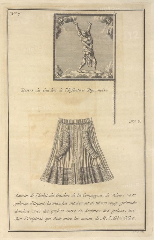 Facing with Field Colors for the Dijon Infantry and Plan for Field Colors for a Campaign Uniform, Ceremonies et coutumes