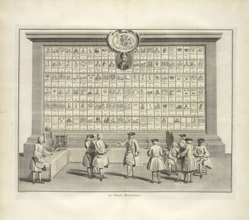 Freemasons, Ceremonies et coutumes religieuses de tous les peuples du monde, Dubourg, Louis Fabricius, 1693-1775, Engraving