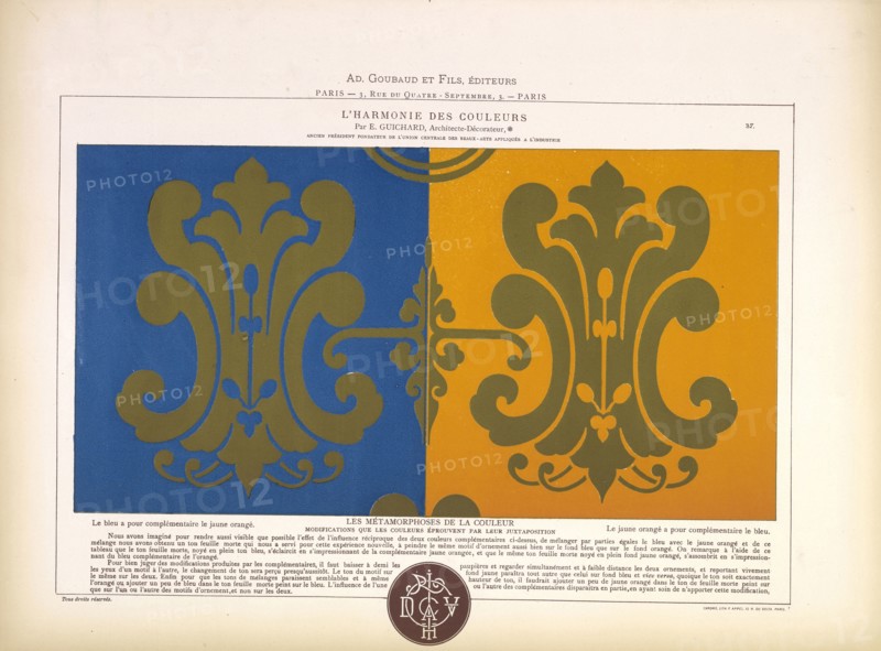 Complimentary colors blue and orange, L'harmonie des couleurs, Guichard, Édouard, b. 1815, Chromolithograph, 1880, Plate