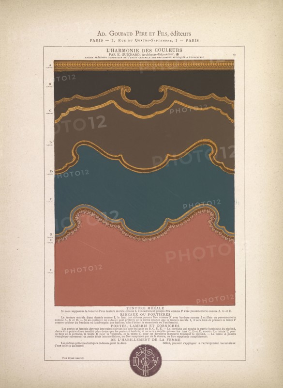 Tenture murale, L'harmonie des couleurs, Guichard, Édouard, b. 1815, Paint on paper, 1880, Plate numbered 19 in upper right