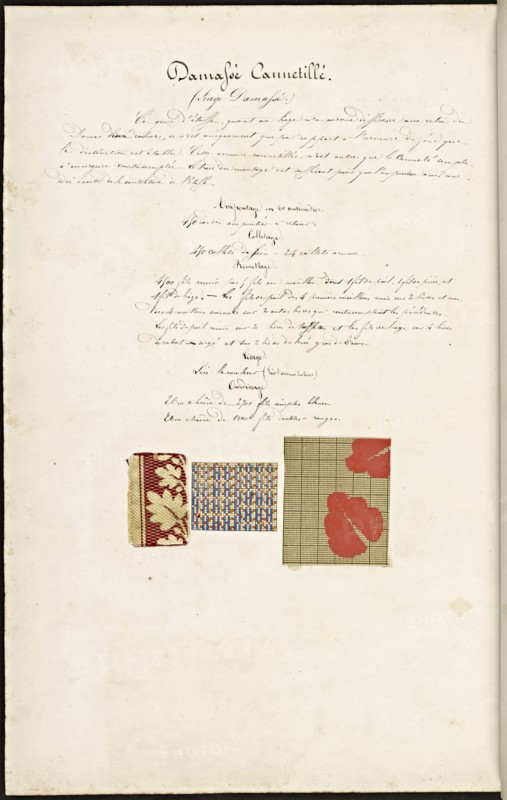 French textile manuscript, ca. 1820, This manuscript, an instruction manual for a school associated with a manufactory