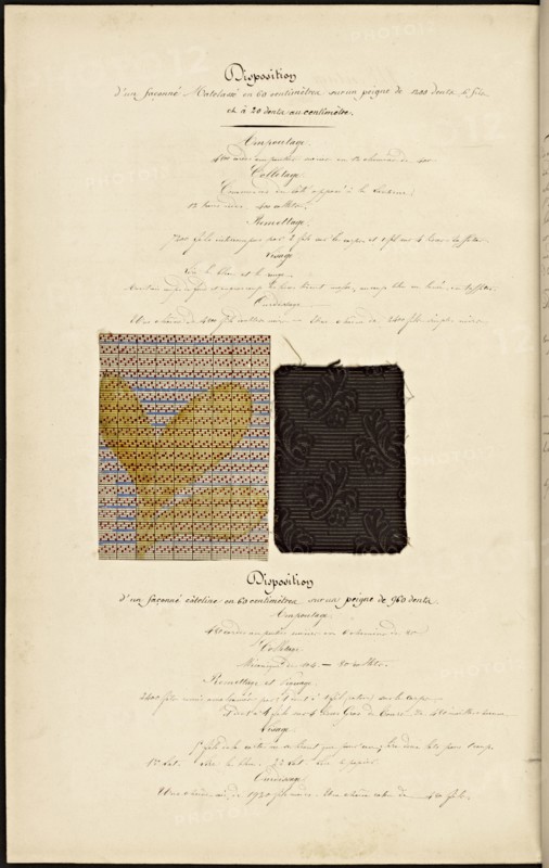 French textile manuscript, ca. 1820, This manuscript, an instruction manual for a school associated with a manufactory