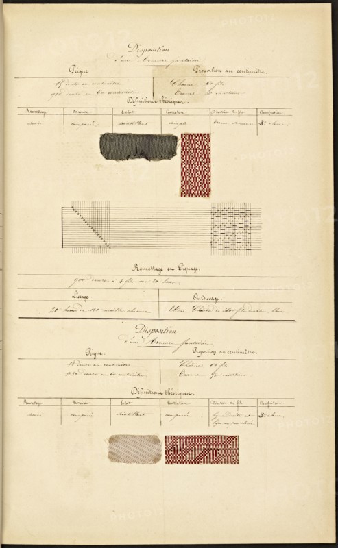 French textile manuscript, ca. 1820, ca. 1820, an instruction manual for a school associated with a manufactory