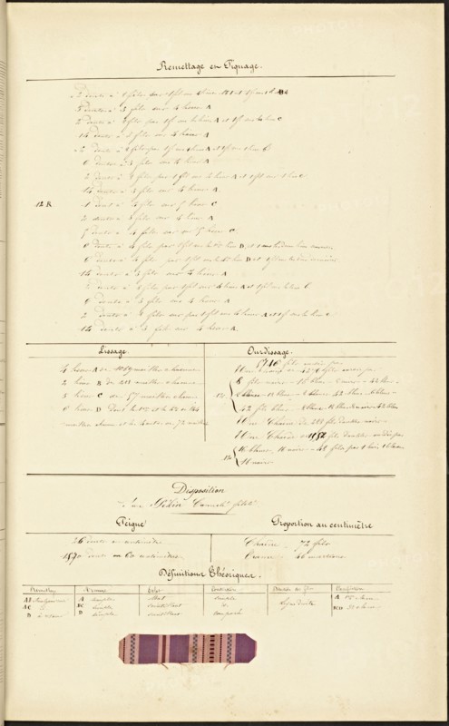 French textile manuscript, ca. 1820, ca. 1820, an instruction manual for a school associated with a manufactory