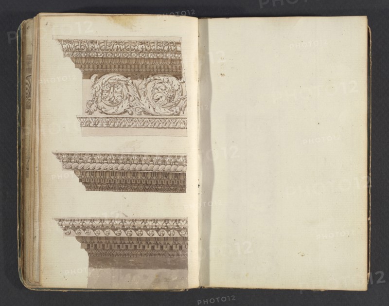 Sketchbook, Percier, Charles, 1764-1838, pencil, ink, wash, 1790, The sketchbook, attributed to the architect Charles Percier