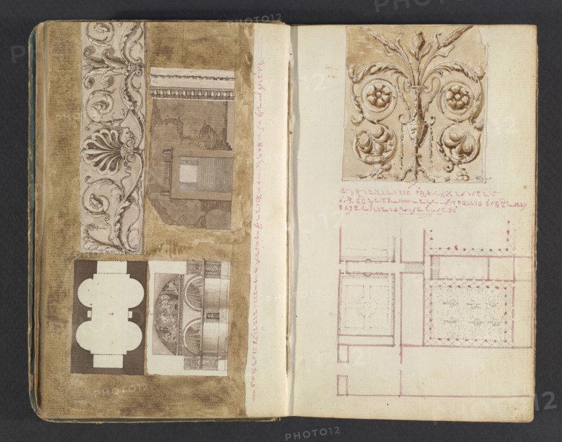 Sketchbook, Percier, Charles, 1764-1838, pencil, ink, wash, 1790, The sketchbook, attributed to the architect Charles Percier