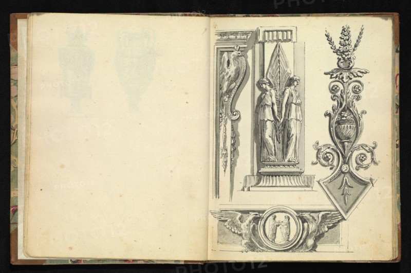 Sketchbook of ornamental and decorative designs, 18th century, pencil, pen, and wash drawings, Late 18th century, The sketchbook
