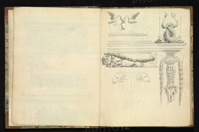 Sketchbook of ornamental and decorative designs, 18th century, pencil, pen, and wash drawings, Late 18th century, The sketchbook