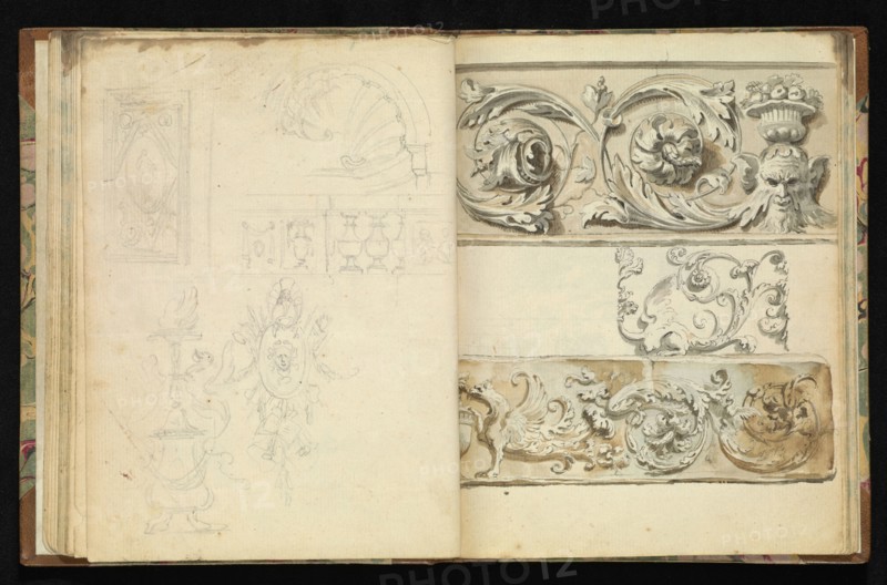 Sketchbook of ornamental and decorative designs, 18th century, pencil, pen, and wash drawings, Late 18th century, The sketchbook