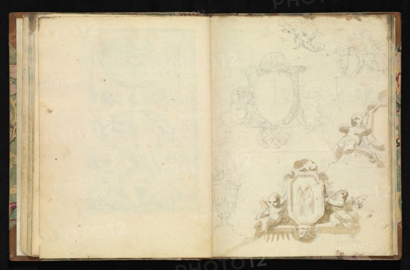 Sketchbook of ornamental and decorative designs, 18th century, pencil, pen, and wash drawings, Late 18th century, The sketchbook