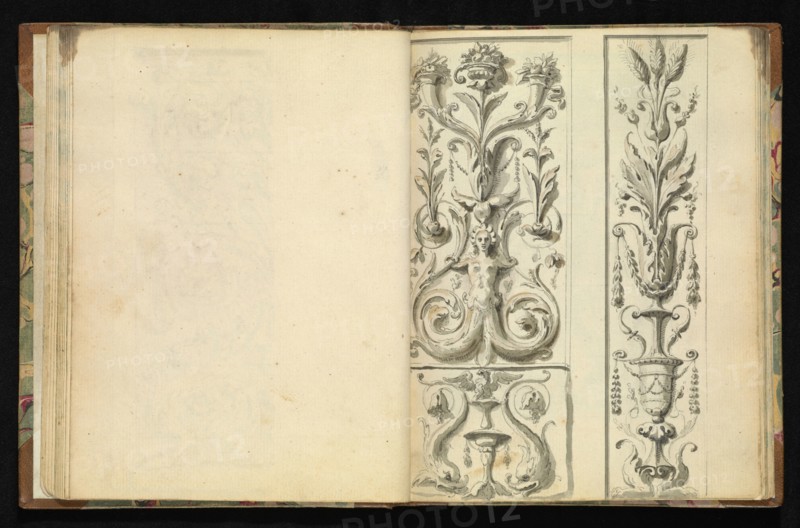 Sketchbook of ornamental and decorative designs, 18th century, pencil, pen, and wash drawings, Late 18th century, The sketchbook