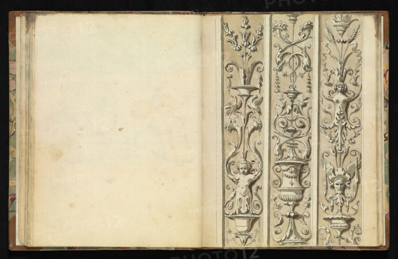 Sketchbook of ornamental and decorative designs, 18th century, pencil, pen, and wash drawings, Late 18th century, The sketchbook