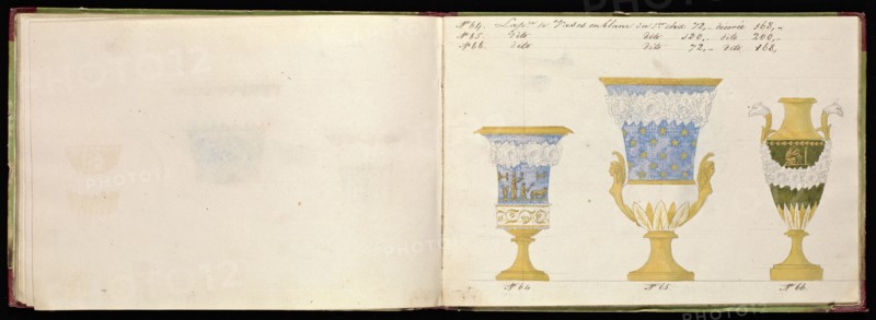 Honoré porcelain sample catalog, Honoré, Firm, 19th century, watercolor, gouache, ink, graphite, ca. 1800-1820, The manuscript