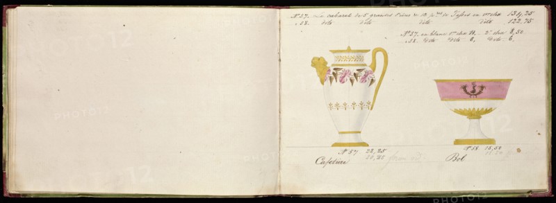 Honoré porcelain sample catalog, Honoré, Firm, 19th century, watercolor, gouache, ink, graphite, ca. 1800-1820, The manuscript