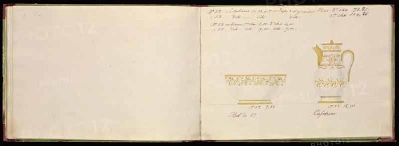 Honoré porcelain sample catalog, Honoré, Firm, 19th century, watercolor, gouache, ink, graphite, ca. 1800-1820, The manuscript