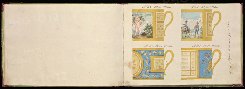 Honoré porcelain sample catalog, Honoré, Firm, 19th century, watercolor, gouache, ink, graphite, ca. 1800-1820, The manuscript